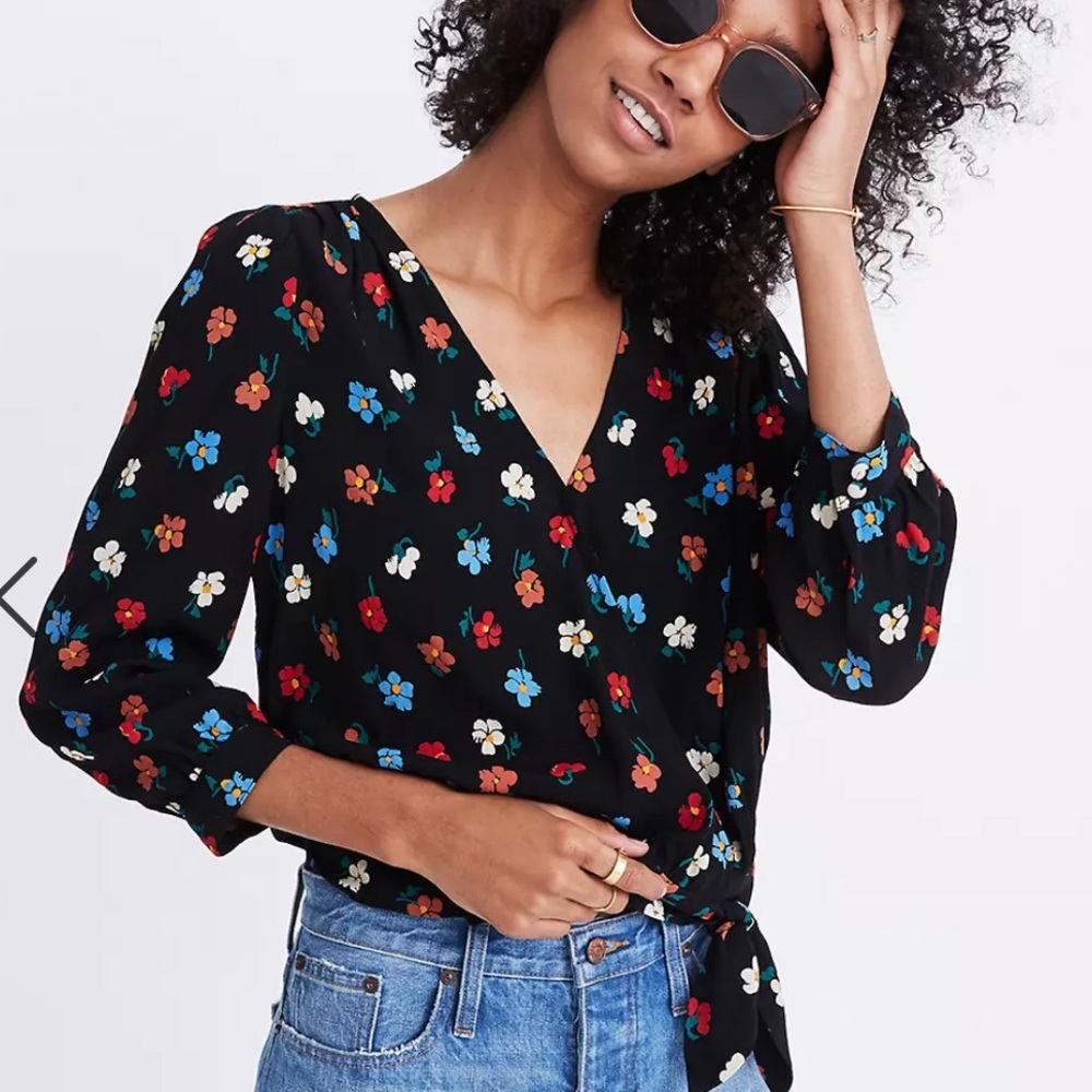 Madewell Floral Wrap Top in Pressed Flowers